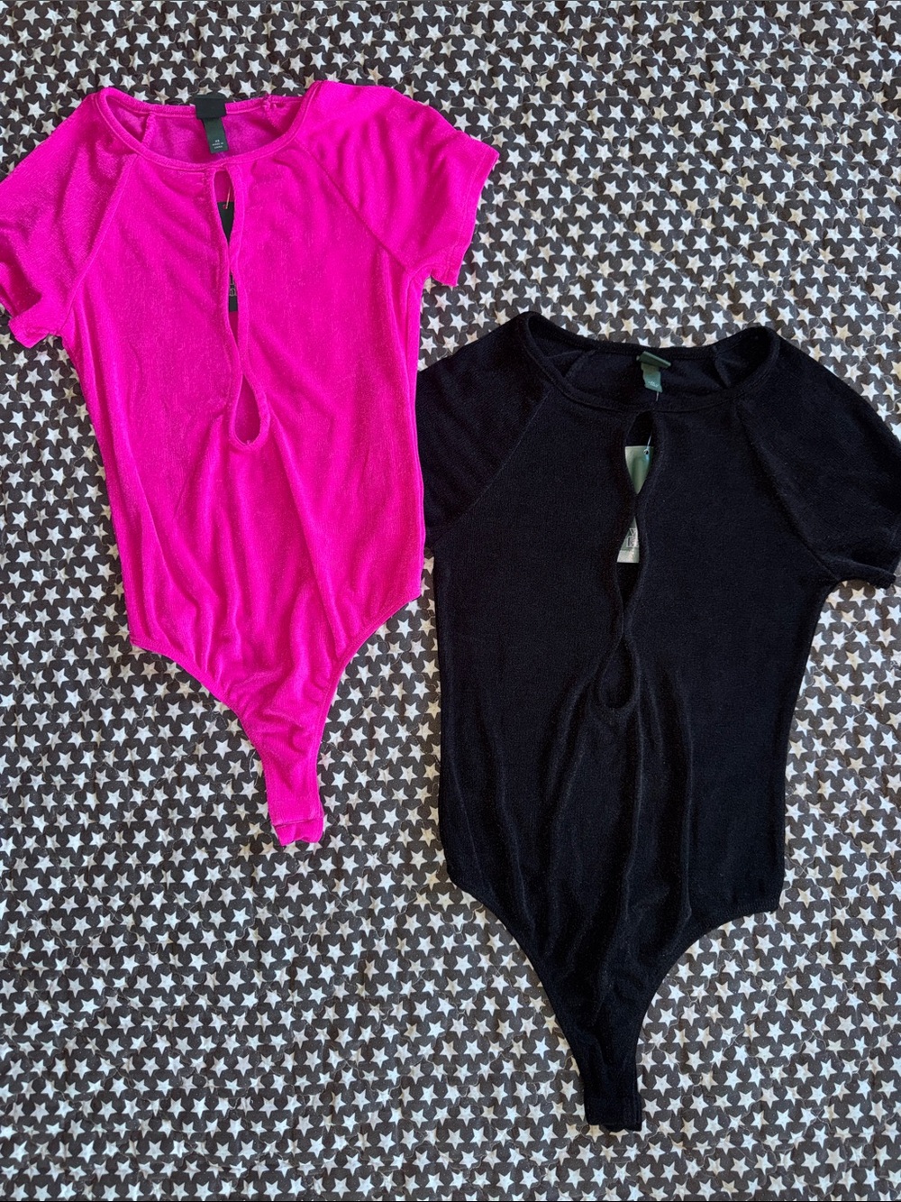 wild fable Short-Sleeve Keyhole One-Piece Bodysuits - Hot Pink & Black